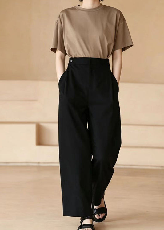 Fitted Black High Waist Pockets Wide Leg Pants Summer