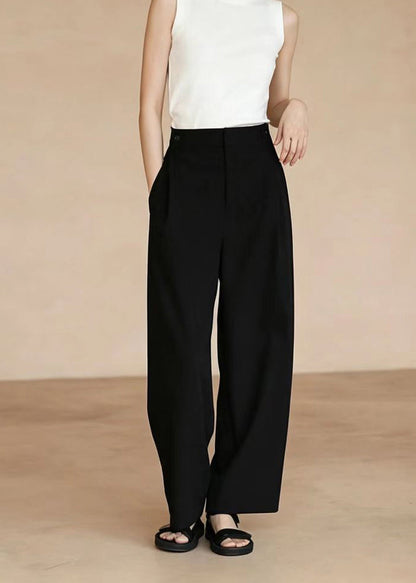 Fitted Black High Waist Pockets Wide Leg Pants Summer