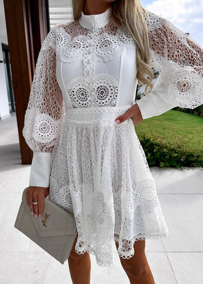 Fitted Black Hollow Out Lace Tea Dress Summer
