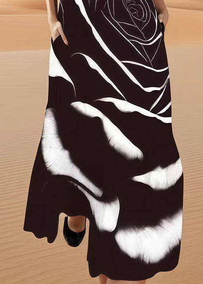 Fitted Black Oversized Floral Cotton A Line Dress Sleeveless