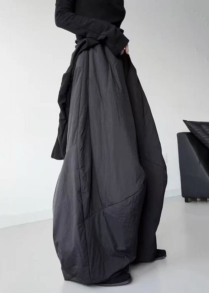 Fitted Black Oversized Pockets Fine Cotton Filled Pants Winter