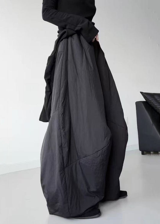 Fitted Black Oversized Pockets Fine Cotton Filled Pants Winter