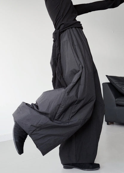 Fitted Black Oversized Pockets Fine Cotton Filled Pants Winter
