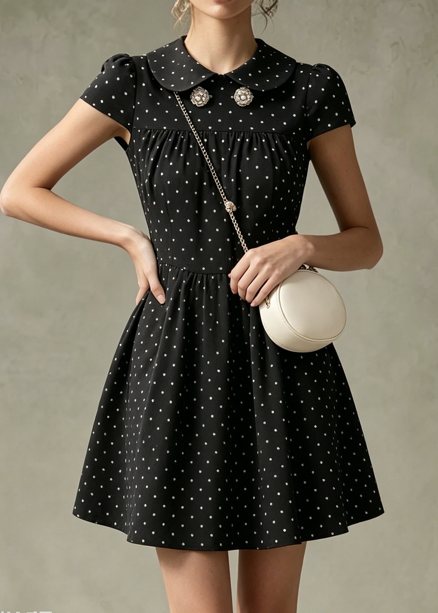 Fitted Black Oversized Print Cotton Mid Dress Summer