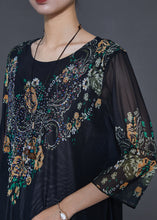 Load image into Gallery viewer, Fitted Black Oversized Print Tulle Blouses Bracelet Sleeve