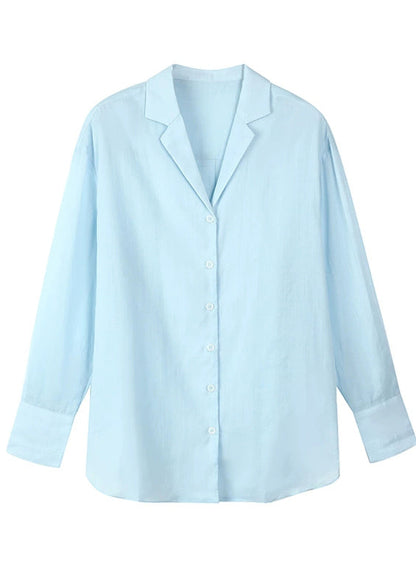 Fitted Blue Notche Button Solid Shirt Spring