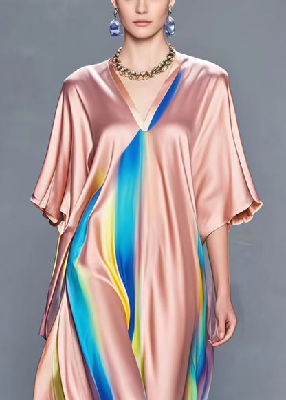 Fitted Brick Red Oversized Tie Dye Silk Maxi Dresses Summer