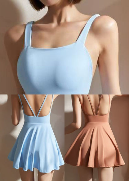 Fitted Brown Backless Spandex Sports Dress Summer