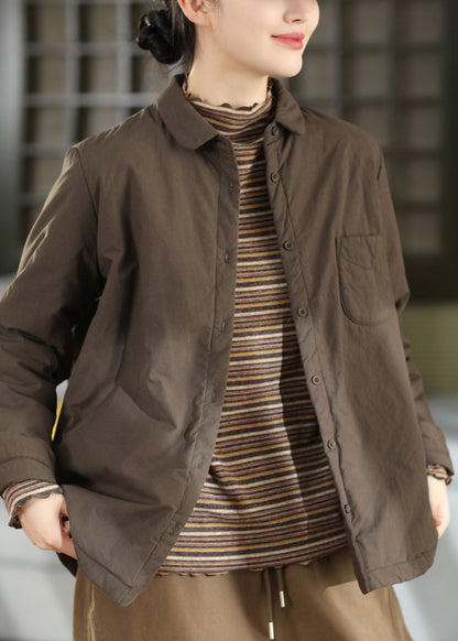 Fitted Chocolate Oversized Pockets Fine Cotton Filled Coats Winter