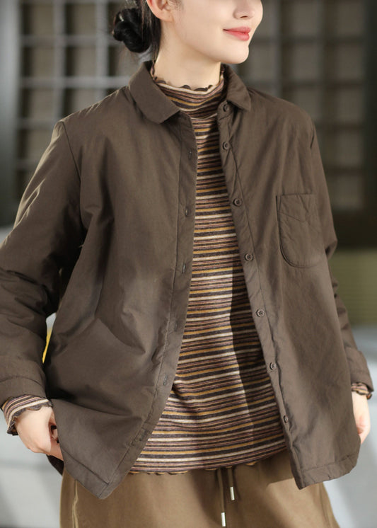 Fitted Chocolate Oversized Pockets Fine Cotton Filled Coats Winter