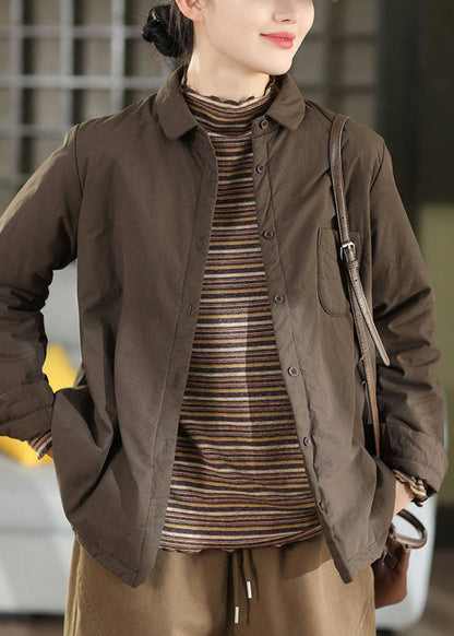 Fitted Chocolate Oversized Pockets Fine Cotton Filled Coats Winter