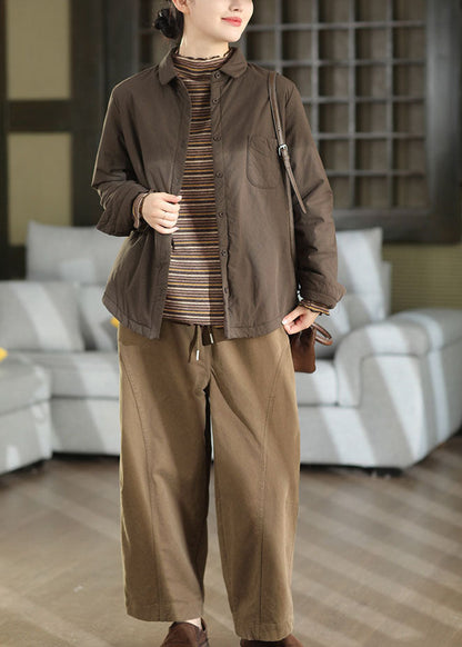 Fitted Chocolate Oversized Pockets Fine Cotton Filled Coats Winter