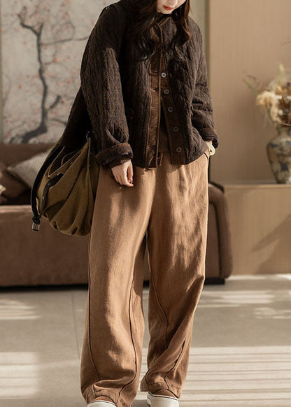 Fitted Coffee Oversized Patchwork Fine Cotton Filled Jacket Winter