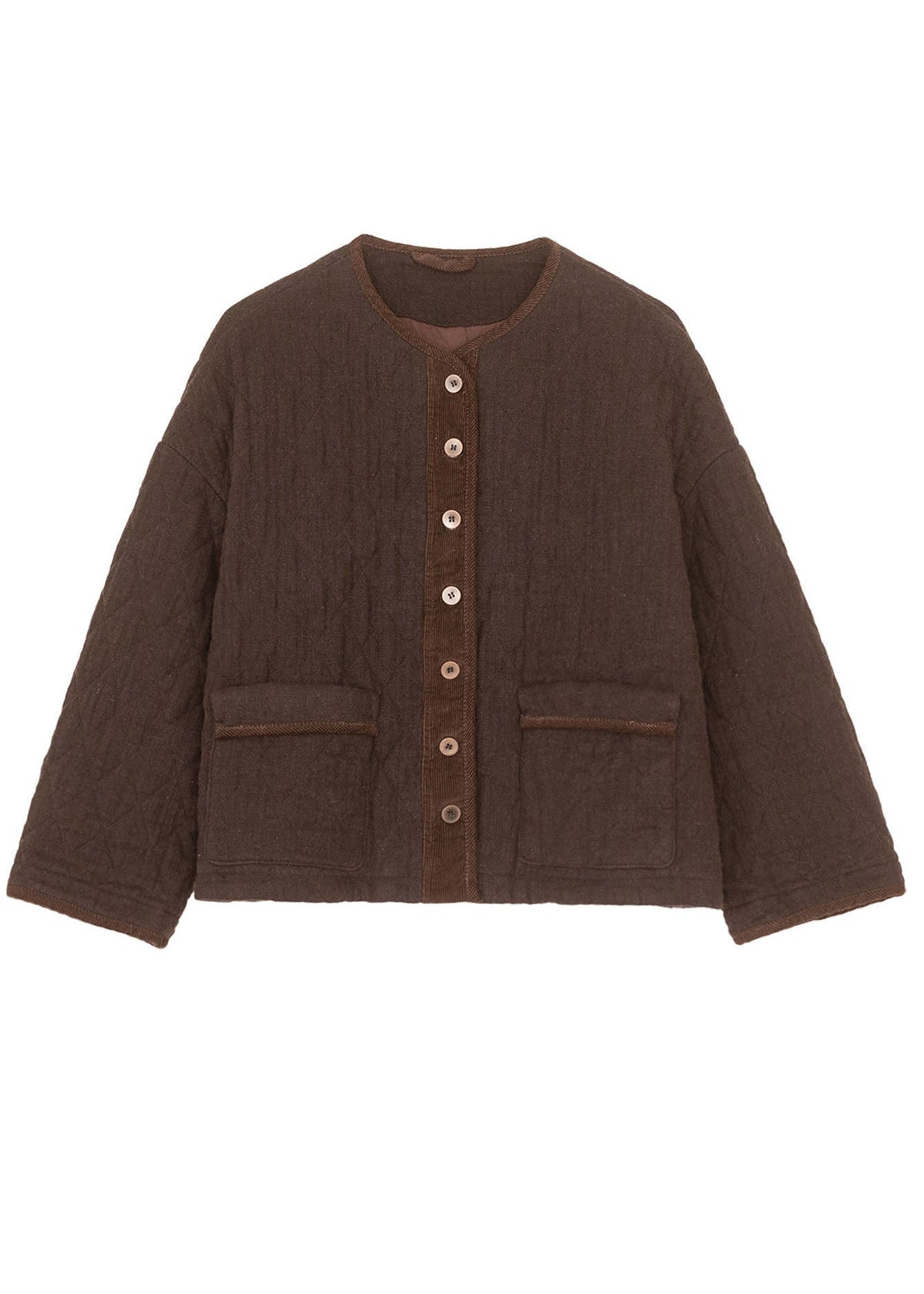 Fitted Coffee Oversized Patchwork Fine Cotton Filled Jacket Winter