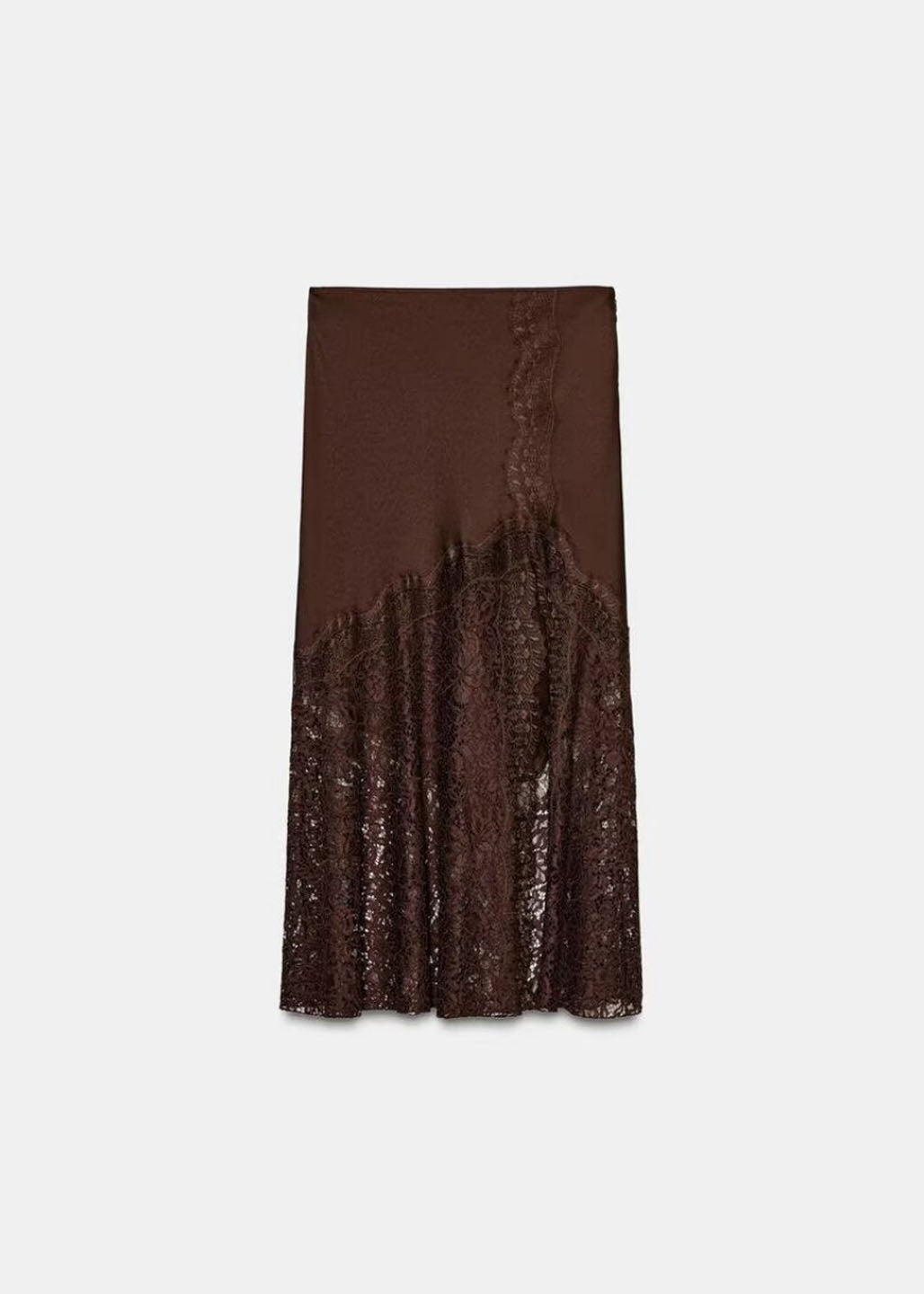 Fitted Coffee Side Open Lace Patchwork Silk Maxi Skirts Fall