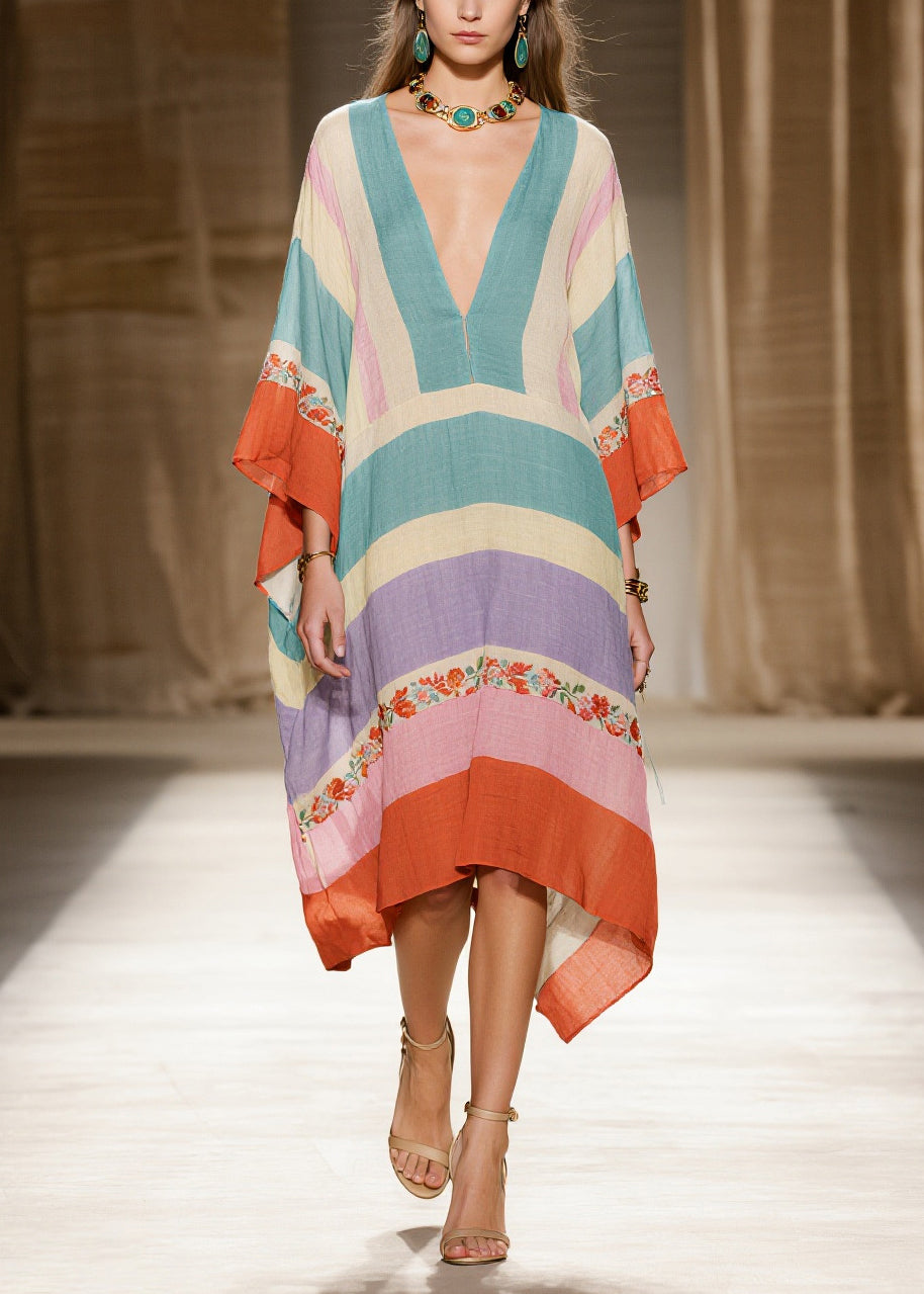 Fitted Colorblock Oversized Print Cotton Maxi Dresses Summer