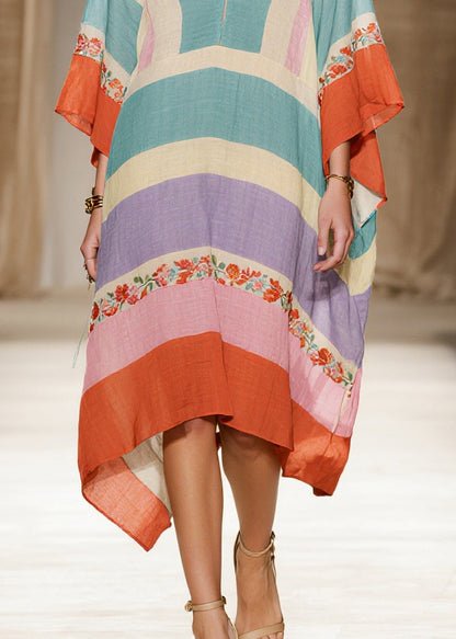 Fitted Colorblock Oversized Print Cotton Maxi Dresses Summer
