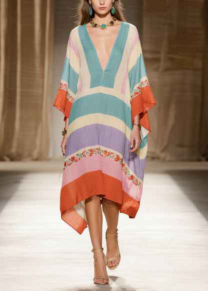 Fitted Colorblock Oversized Print Cotton Maxi Dresses Summer