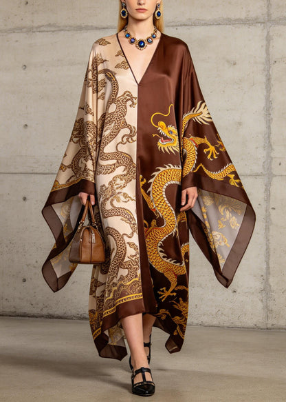 Fitted ColorblockC Oversized Print Chiffon Holiday Dress Summer