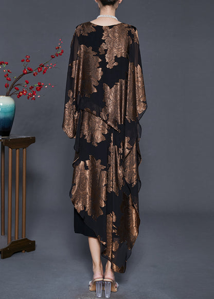 Fitted Golden Asymmetrical Print Silk Robe Dresses Summer