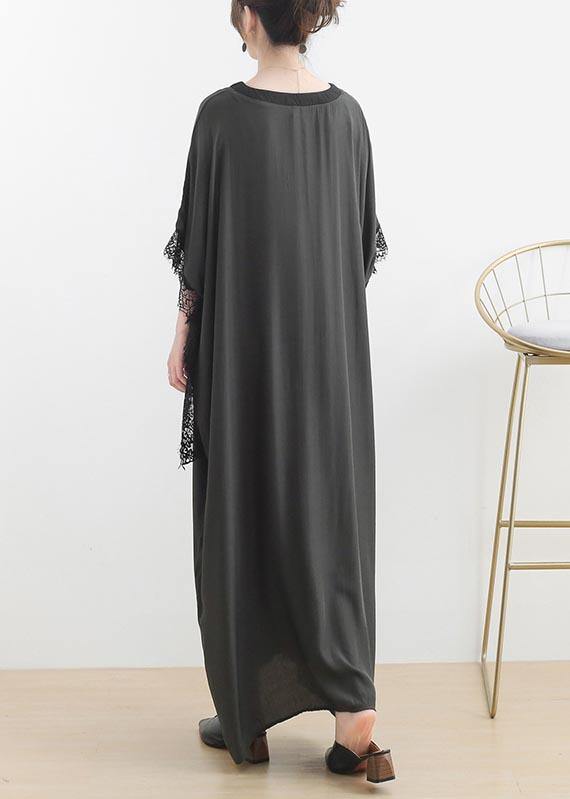 Fitted Grey Green V Neck Batwing Sleeve Vacation Dresses Summer Chiffon Dress - SooLinen