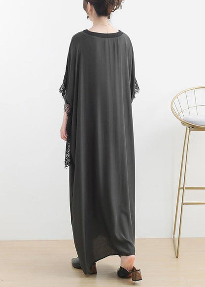 Fitted Grey Green V Neck Batwing Sleeve Vacation Dresses Summer Chiffon Dress - SooLinen