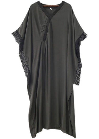 Fitted Grey Green V Neck Batwing Sleeve Vacation Dresses Summer Chiffon Dress - SooLinen