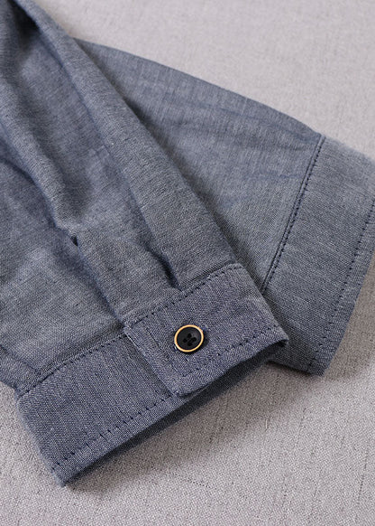 Fitted Grey Peter Pan Collar wrinkled Cotton Dresses Spring