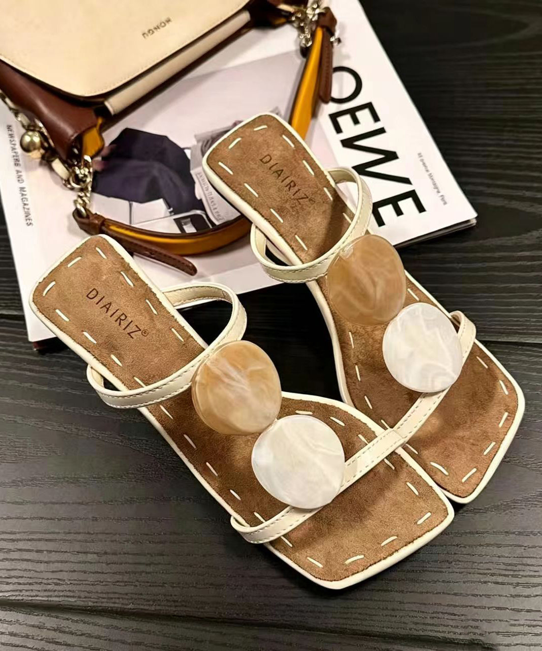 Fitted High Heel White Cowhide Leather Slide Sandals