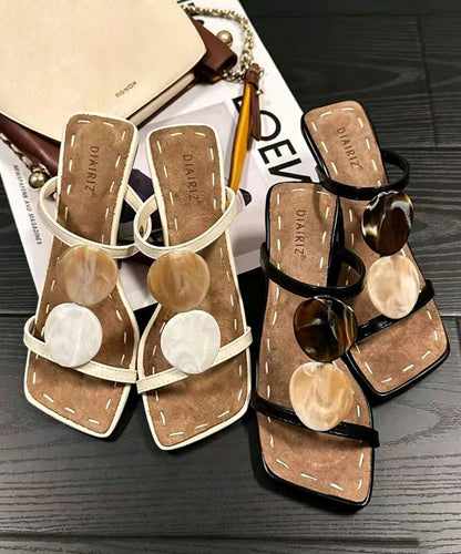 Fitted High Heel White Cowhide Leather Slide Sandals