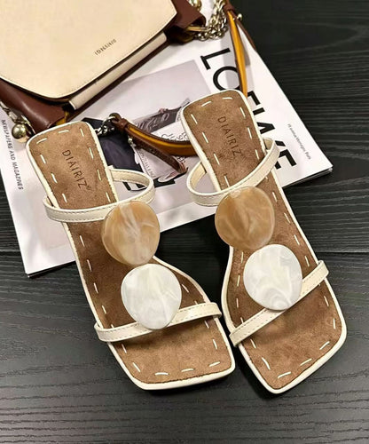 Fitted High Heel White Cowhide Leather Slide Sandals