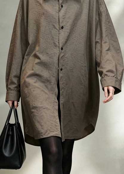 Fitted Khaki Peter Pan Collar Button Shirts Fall