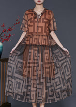 Load image into Gallery viewer, Fitted Khaki Ruffled Print Tulle Dress Summer