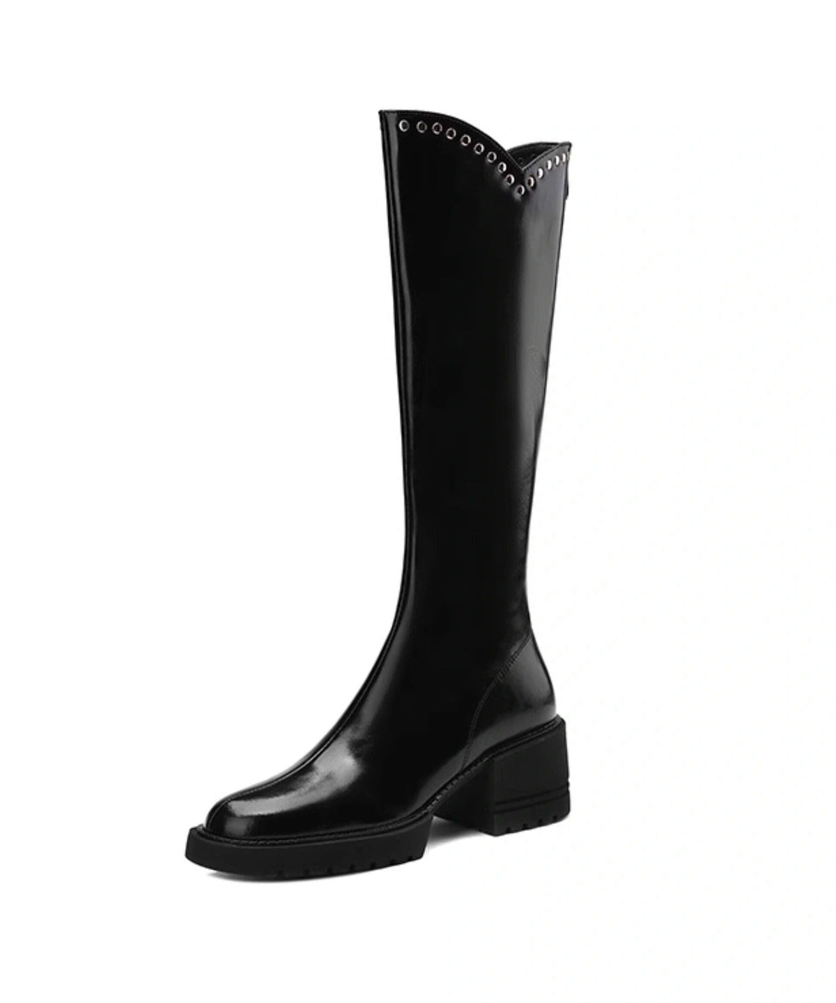 Fitted Knee Boots Black Rivet Faux Leather Shelsea