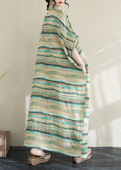 Fitted Light Green Oversized Striped Cotton Robe Dresses Summer