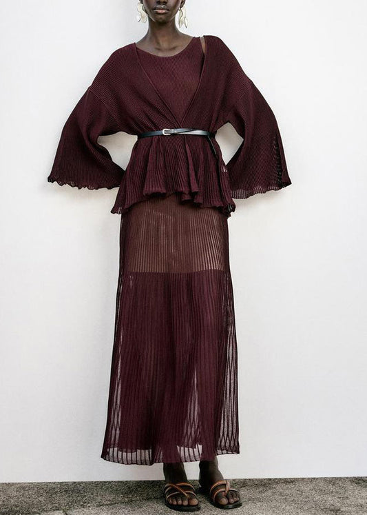 Fitted Mulberry Coat And Dress Cotton Two-Piece Set Summer