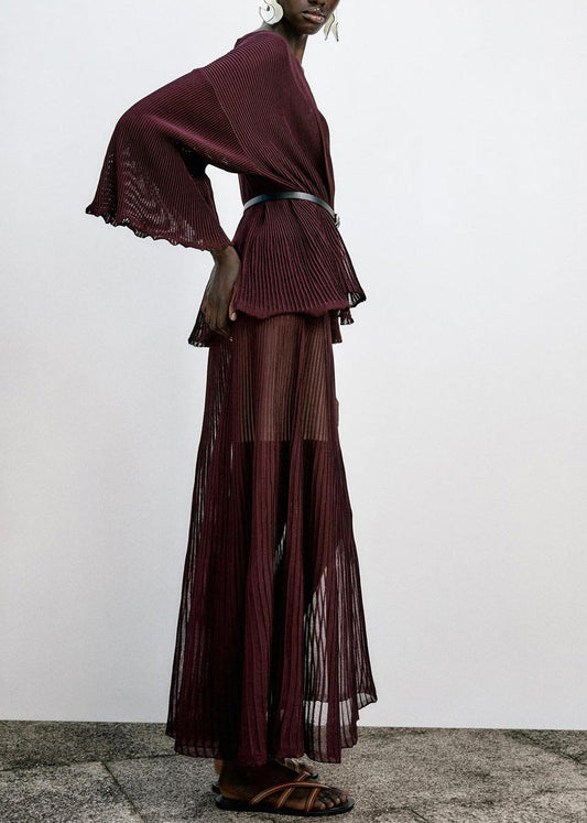 Fitted Mulberry Coat And Dress Cotton Two-Piece Set Summer