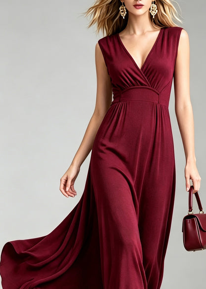 Fitted Mulberry High Waist Solid Maxi Dress Summer