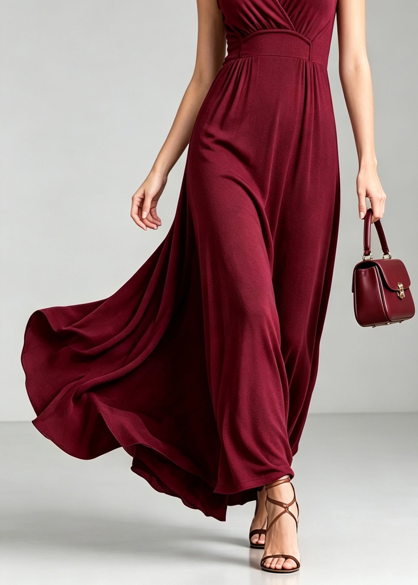Fitted Mulberry High Waist Solid Maxi Dress Summer