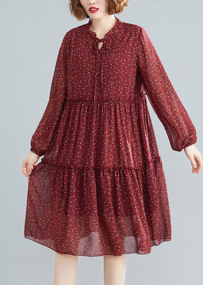 Fitted Mulberry Ruffled Patchwork Chiffon Mid Dress Spring