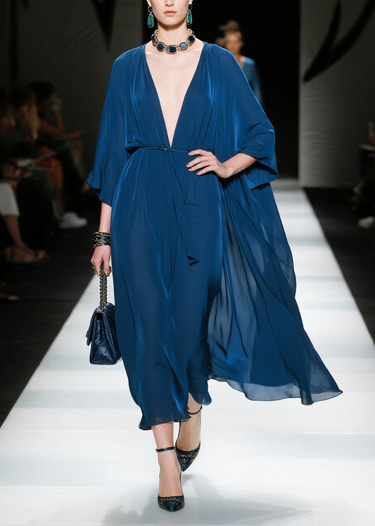 Fitted Navy Oversized Chiffon Maxi Dresses Summer
