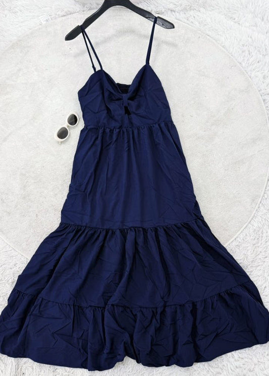 Fitted Navy Patchwork Solid Maxi Dress Sleeveless
