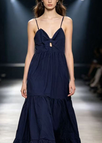 Fitted Navy Patchwork Solid Maxi Dress Sleeveless