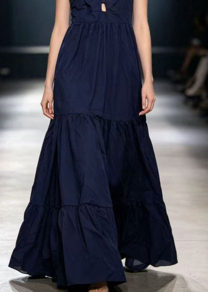 Fitted Navy Patchwork Solid Maxi Dress Sleeveless