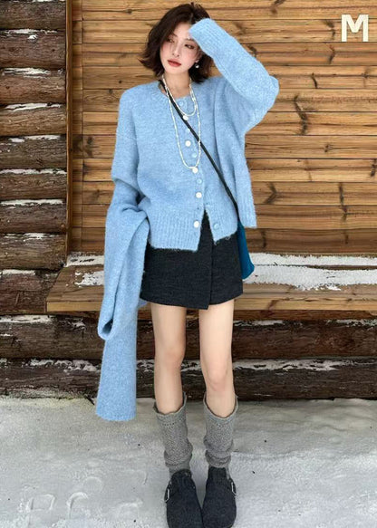 Fitted Orange Oversized Thick Wool Knit Cardigan Winter