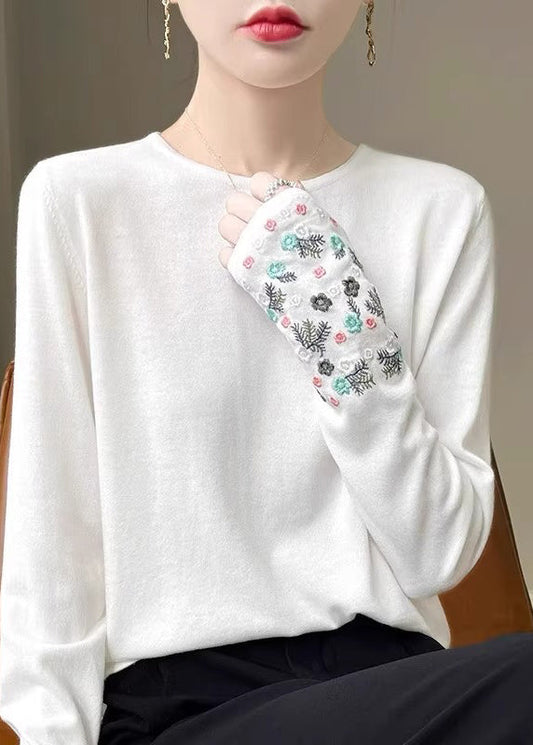 Fitted Pink Embroidered Thin Woolen Sweaters Spring