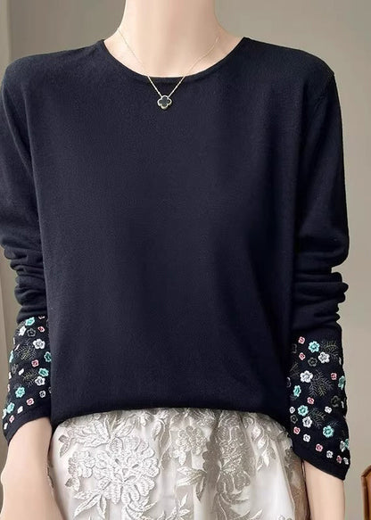 Fitted Pink Embroidered Thin Woolen Sweaters Spring