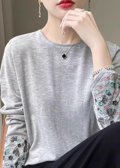 Fitted Pink Embroidered Thin Woolen Sweaters Spring