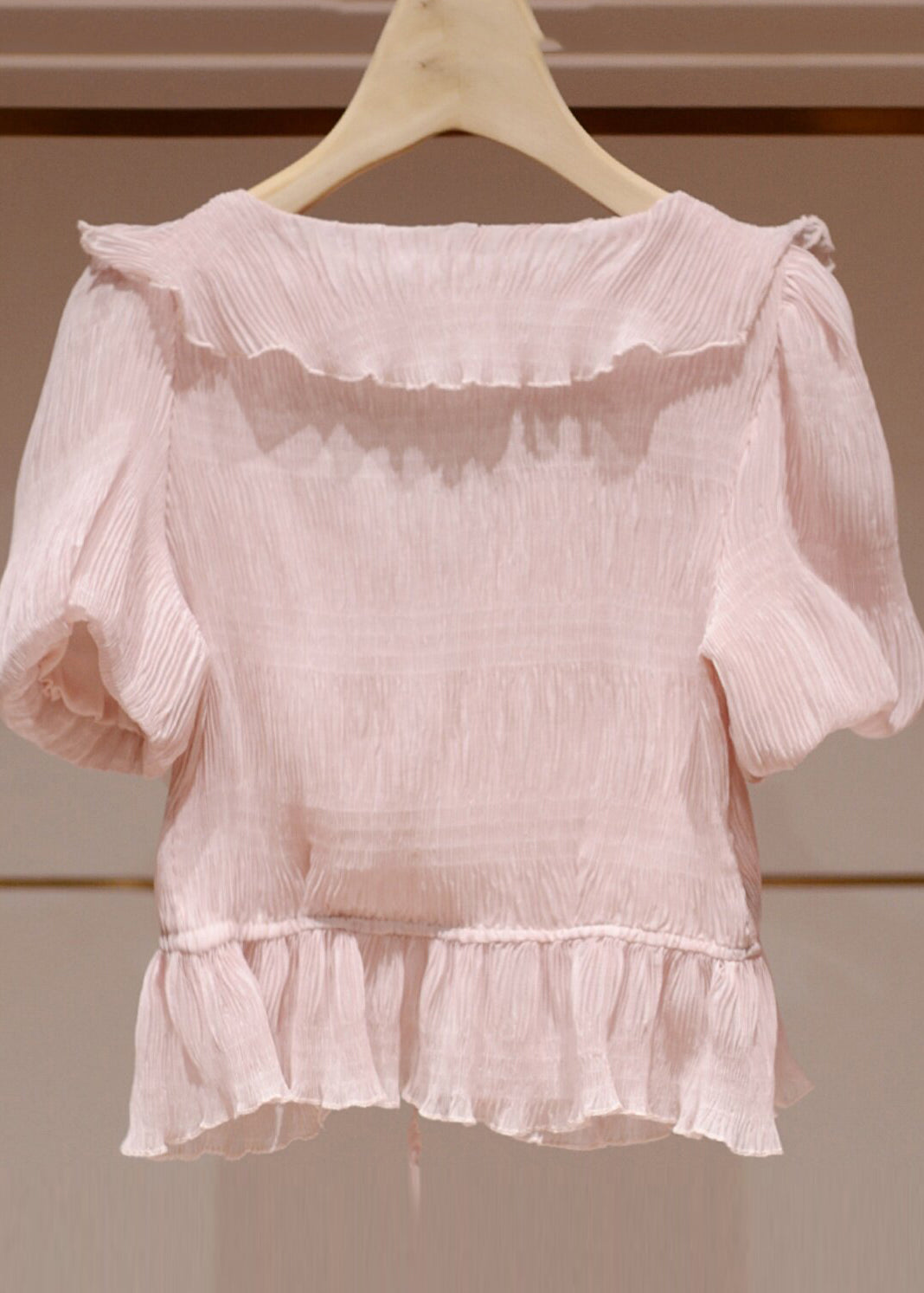 Fitted Pink Stereoscopic Floral Wrinkled Chiffon Shirts Summer