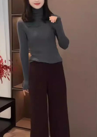 Fitted Purple Hign Neck Floral Patchwork Knit Sweaters Spring